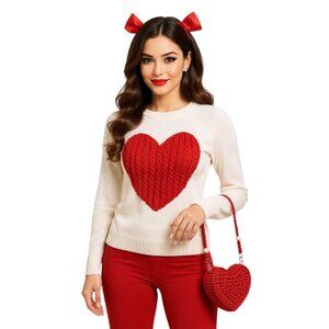 Coquette Aesthetic Heart Cable Knit Sweater, Pullover